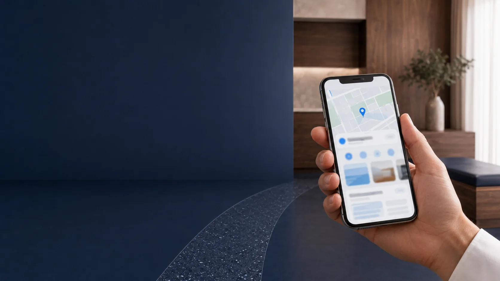 SEO für Ärzte in Österreich: eine Arztordination als Standort und Suchergebnis auf einem Smartphone.