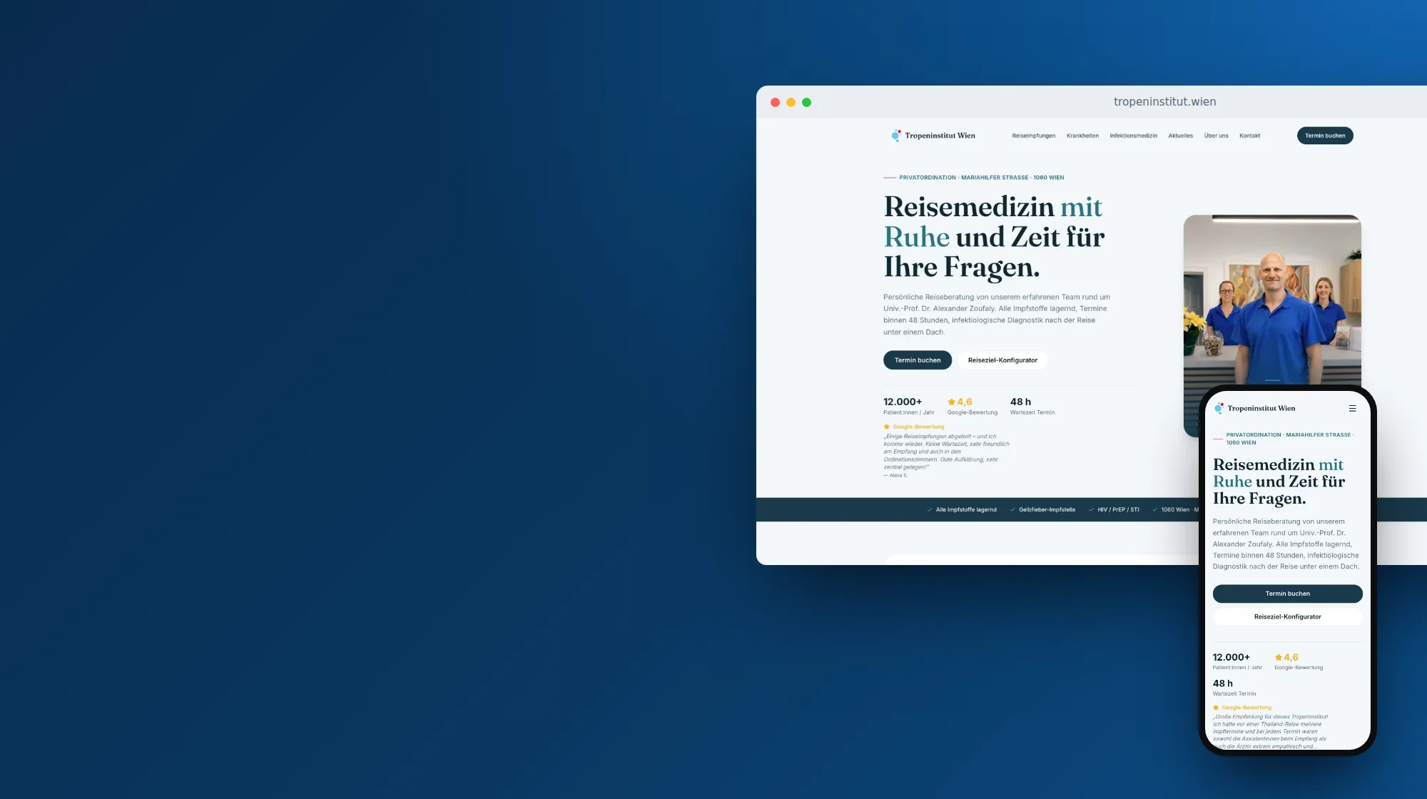 Die neue Website des Tropeninstituts Wien auf Desktop und Smartphone