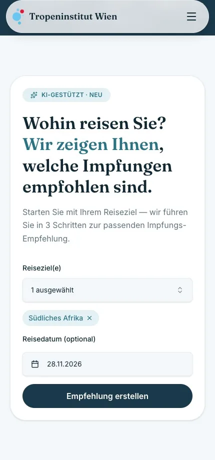 Reiseziel-Konfigurator auf dem Smartphone